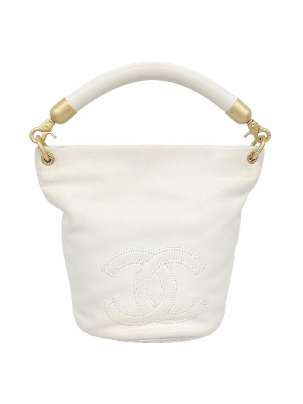 Chanel Handbag Leather White Champagne Gold